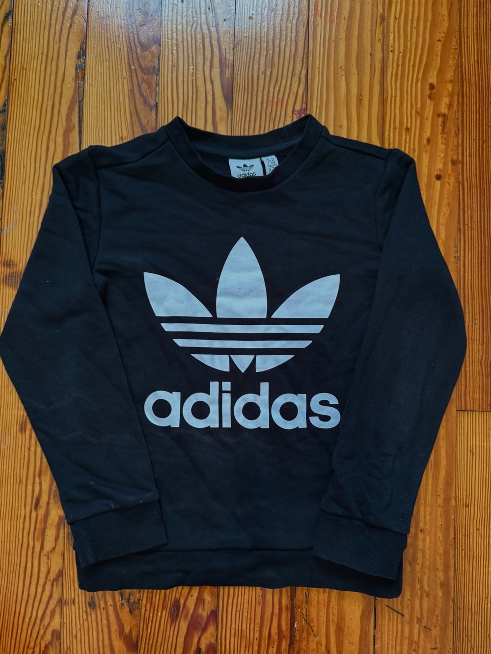 Adidas Kids Black Crewneck Sweatshirt with White Trefoil Logo